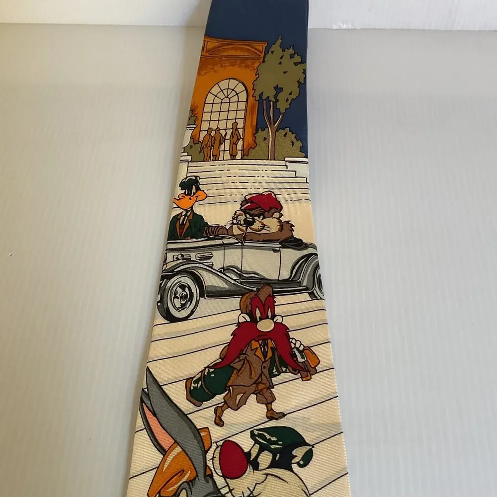 Vintage Warner Bros Looney Tunes Bugs Bunny Sylvester Silk Neck Tie 100% Silk